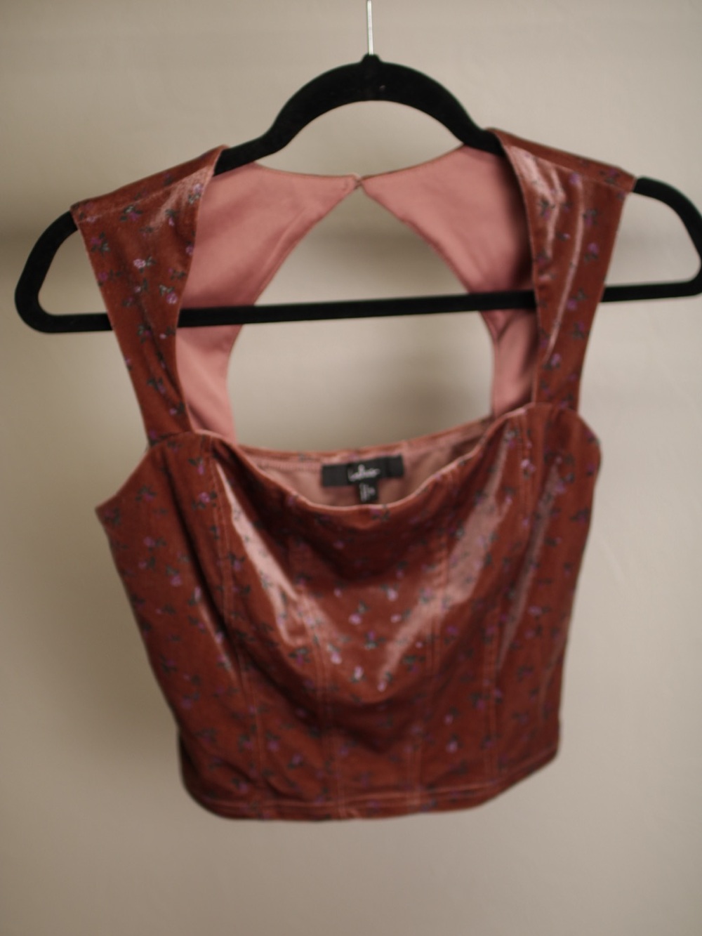 Lulu's Rust Floral Satin Scoop-Back Crop Top